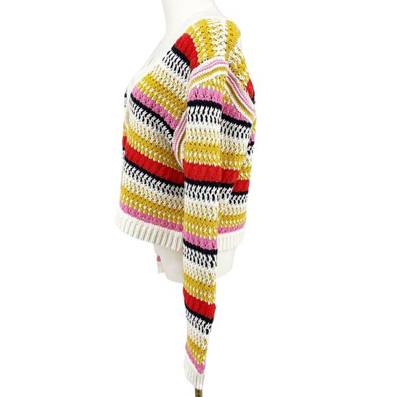 DeLuc Ayden Chunky Knit Crop Cardigan Sweater Striped Size Large - Picture 5 of 10